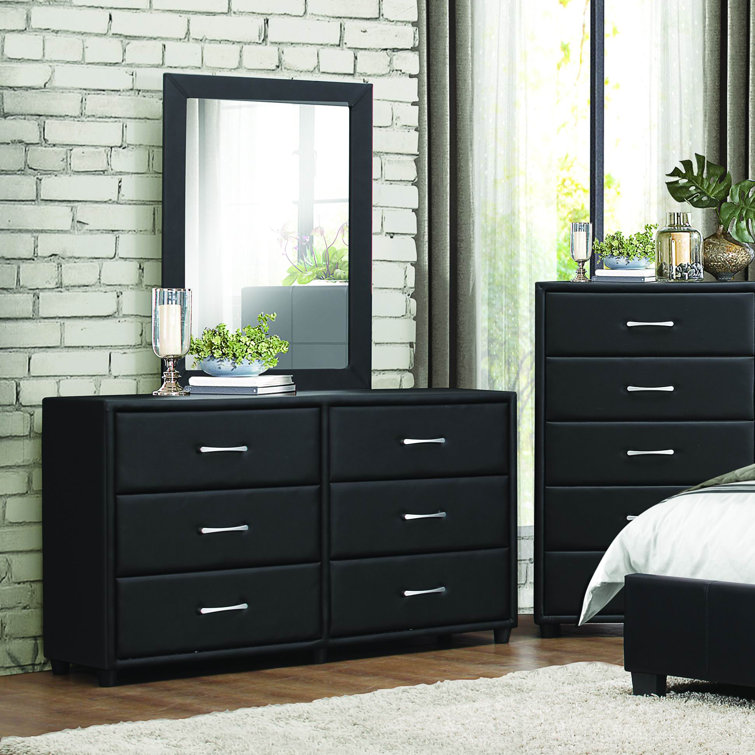 Amezcua 6 Drawer Double Dresser with Mirror Orren Ellis Color Black Vinyl